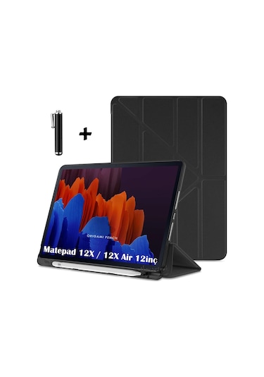 Huawei Matepad 12 X / 12x Air Kılıf Kalem Bölmeli Üçgen Katlanabilir Standlı Yumuşak Silikon Kapak