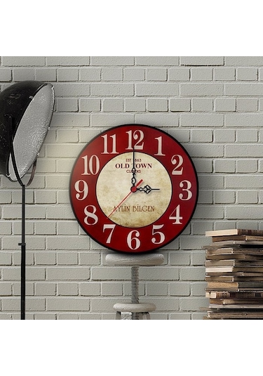 Kişiye Özel Old Town Tasarımlı Vintage Ahşap Duvar Saati 30 Cm. - 6 Çok Renkli