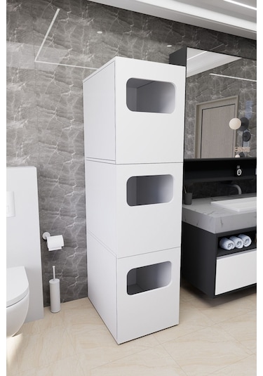Lavina Banyo Kirli Sepetli Çamaşır Dolabı Beyaz Beyaz