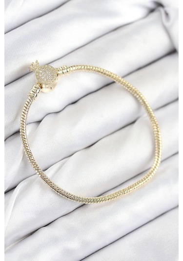Pirinç Charm Zirkon Taşlı Taç Model Gold Renk Kadın Bileklik - Tj-bb7808 Gümüş