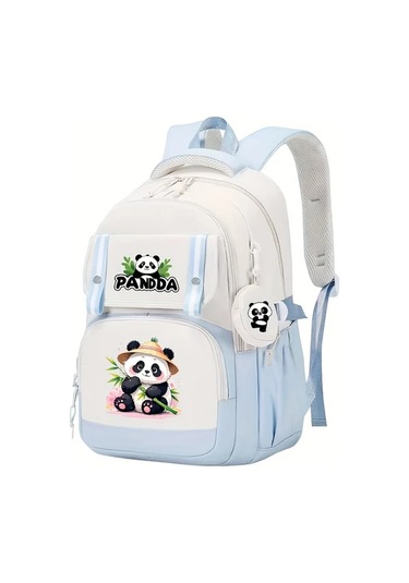 Wangxi Mavi Panda Desenli Genis Kapasiteli Cok Cepli Fermuarli Ayarlanabilir Askili Hafif Sirt Cantasi MAvi
