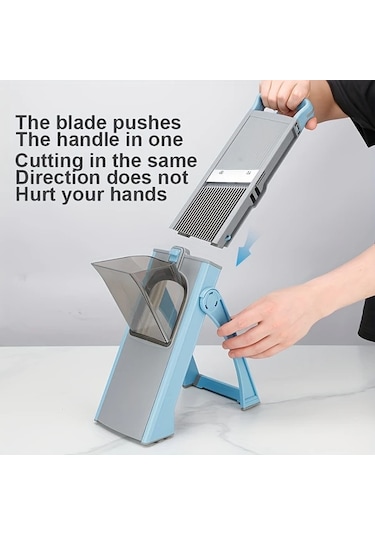 Dashanshop Ayarlanabilir Manuel Sebze Dilimleyici Ve Doğrayıcı Blue - Paslanmaz Çelik Bıçaklar Dayanıklı Plastik Patates Salata Kesme Aleti 1 Parça
