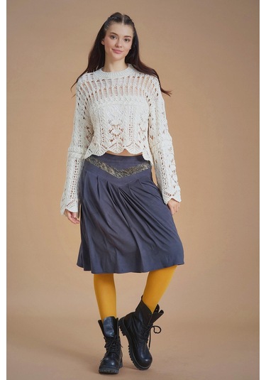 Antrasit Kloş Suet Midi Etek Antrasit