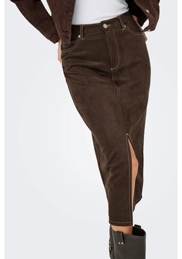 Only Kadın Onlstına Önden Yırtmaçlı Midi Süet Etek 15351259 Kahverengi Kahverengi