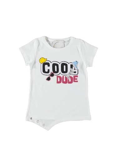 Liay Moda Cool Dude Baskılı Kız Çocuk Tişört Beyaz