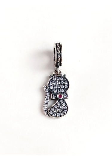 Gümüş Işıltılı Pembe Kedi Pan Tasarım Bileklik Uyumlu Charm 1