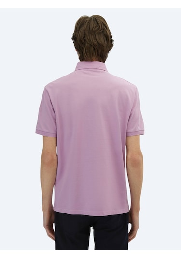Kip Eflatun Düz Polo Yaka %100 Pamuk T-shirt