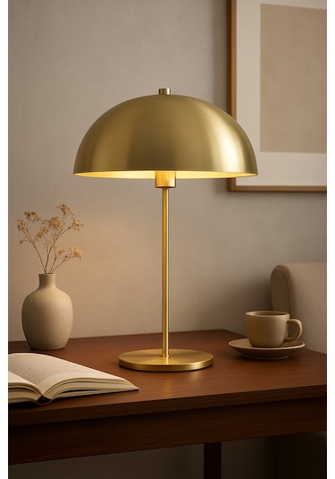 Modern Tasarım Mars Abajur Dekoratif Masa Lambası Eskitme Gold Sarı Metal Gövde Gold