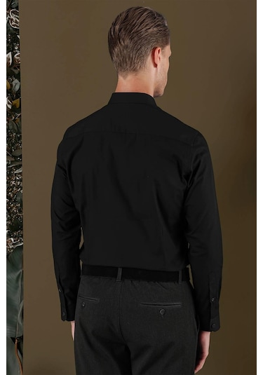 Gk 700 Slim Fit Siyah Klasik Gömlek Siyah
