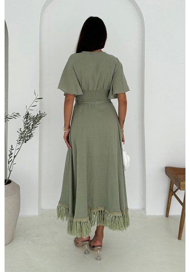 Püsküllü Bluz Etek Takım Haki Haki