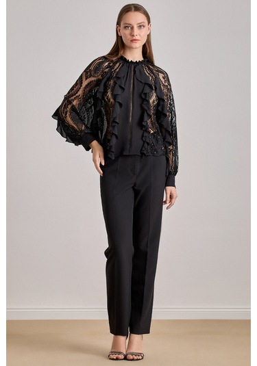 Dökümlü Siyah Krep Bluz Siyah