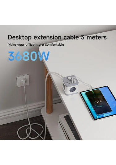 Honeybeeshop Lıpwel 3680w Maksimum Güç Kaynağı Küpü Usb Hızlı Şarj 17w Çıkış 16a 3680w Kapasite 3 Metre Beyaz Seyahat Adaptörü