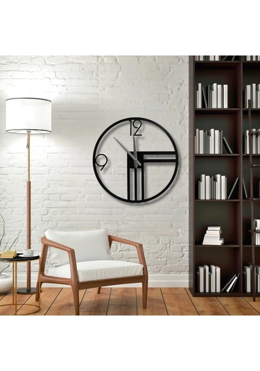 Eşsiz Tasarım Metal Duvar Saati 40 Cm Siyah Renk Siyah