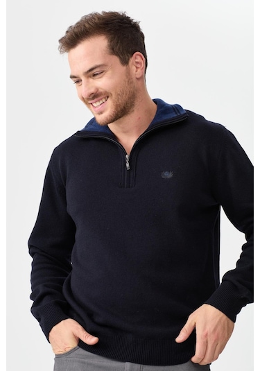 Erkek Fermuarlı Yaka Klasik Yün Kazak Y.a Lacivert Y.a Lacivert