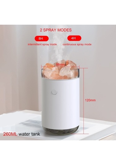 Novahub 260ml Renkli Usb Nemlendirici & Tuz Lambası - 8 Saat Çalışma, Mavi Led, Beyaz/pembe