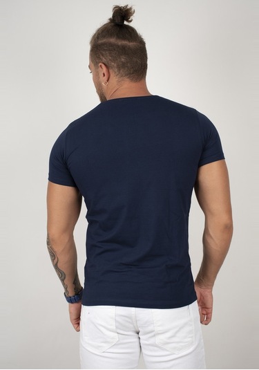 Deepsea Lacivert V Yaka Slim Fit Erkek Tişört 1801165 Lacivert