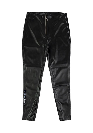 Kadın Siyah İkon Deri Pantolon Siyah