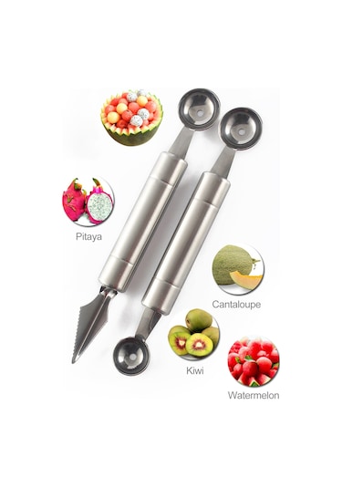 Neevoyu Stainless Steel Çift Uçlu Meyve Topu Ve Oyma Bıçağı - Pratik Mutfak Aleti, Elma, Karpuz, Dondurma İçin Diğer