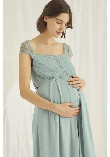 Monamise 18467 Hamile Lohusa Sabahlıklı Gecelik Takım-açıkyeşil