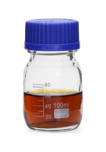 Borox Cam Şişe 100 ML Vida Kapaklı Boş Numune Şişesi