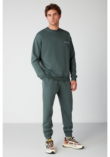 Marshall Erkek Pamuklu Içi Polarlı Nakışlı Relaxed Koyu Yeşil Eşofman Takımı