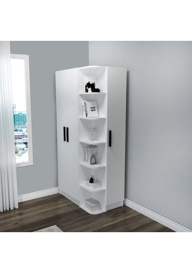 Arnetti Luses 3 Kapaklı Raflı Genç Odası Gardırop, Beyaz - Luses