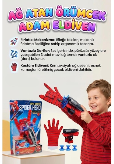 Ağ Atan Örümcek Adam Eldiveni 2 Tane Vantuzlu Dart Eldiven Ve Ağ Fırlatıcı Mekanizması Oyuncak Seti Spider - Man