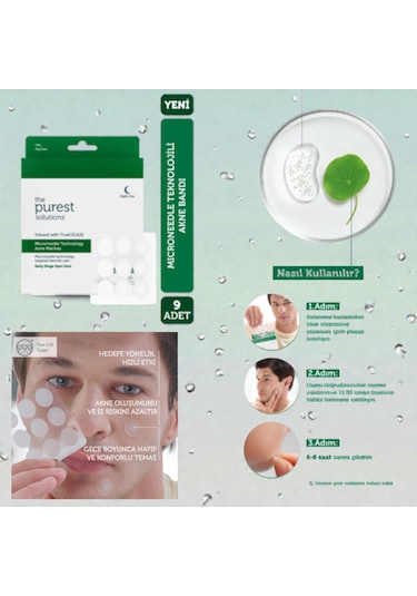 The Purest Solutions Microneedle Teknolojili Akne Bant, Akne Karşıtı Yama, Mikroiğneli Bant, 9'lu