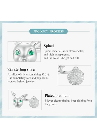 Wostu 925 Ayar Gümüş Beyaz Tavşan Saat Halkası Açık Yüzükler Kız Doğum Günü Partisi Hediye