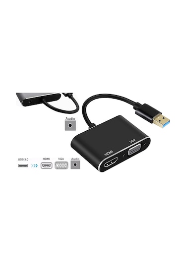 4933 Usb 3.0 To Hdmi Vga 3.5mm Çevirici Dönüştürücü Adaptör