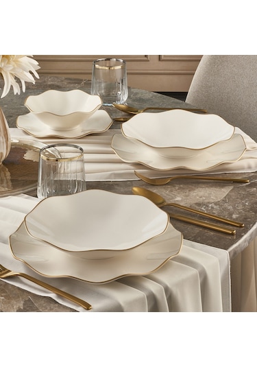 Güral Porselen Nesrin 24 Parça 6 Kişilik Bone Yemek Takımı Altın