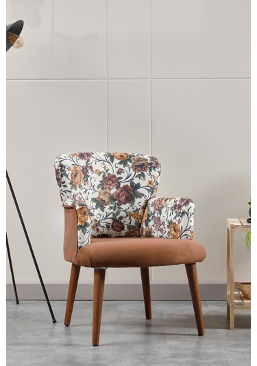 Colormix Kahverengi Çiçekli Tekli Berjer Koltuk