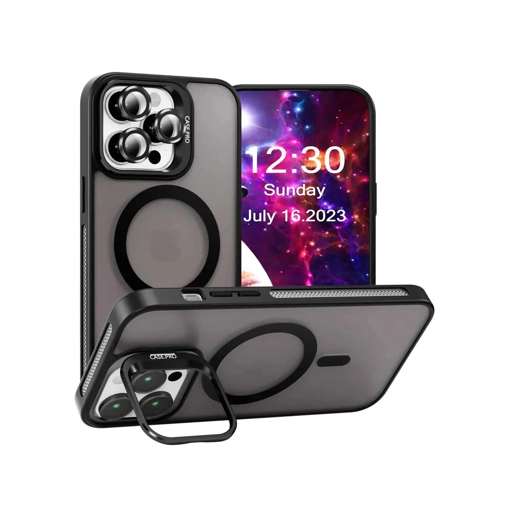 İphone 14 Pro Max Kılıf Armor Seri Magsafe Uyumlu Stand Özellikli Kamera Lensli Kapak Siyah