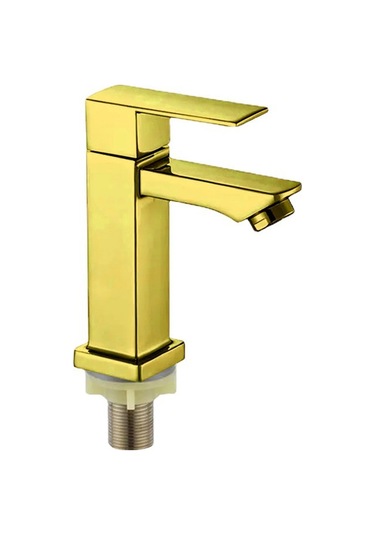 Yunboo Ev Banyo Lavabo Tek Soğuk Su Kranı, Altın Kaplama Dörtgen Tipi, Dayanıklı Malzeme, Ev Kullanıma Uygun Altın