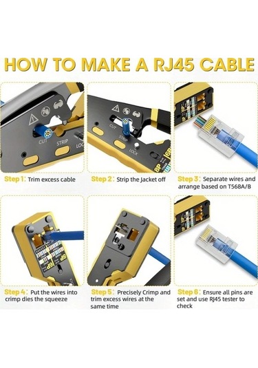 Besthome1 Dream011 Sarı Ethernet Sıkma Aracı Rj45 Cat6 Cat5 Cat5e Modüler Bağlantı Aracı