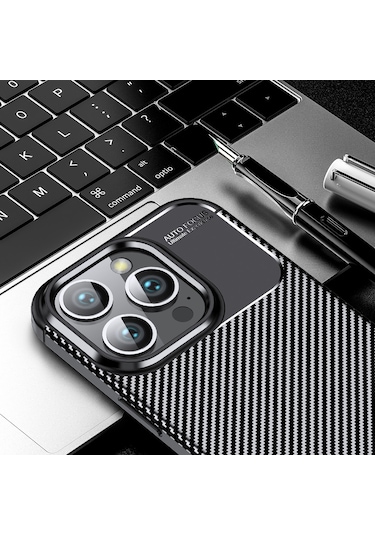 Apple Uyumlu iPhone 16 Pro Kılıf Negro Karbon Tasarım Silikon Kılıf Siyah