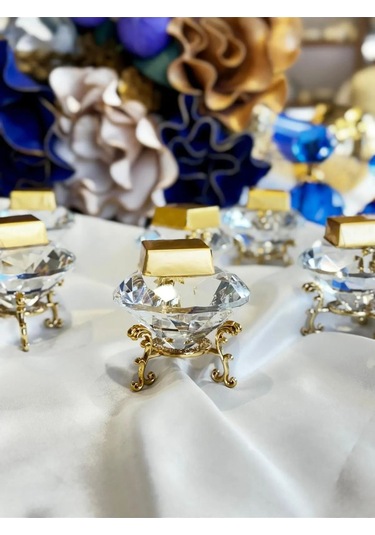 Çeyizci Çarşı 2 Kişilik Gold Lüx Pırlanta Lokumluk & Yüzük Standı & Sunumluk Gold