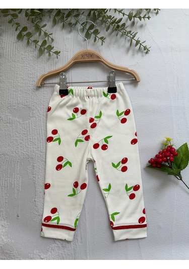 Kiraz Baskılı Yazlık Pijama Takımı -1164 Beyaz