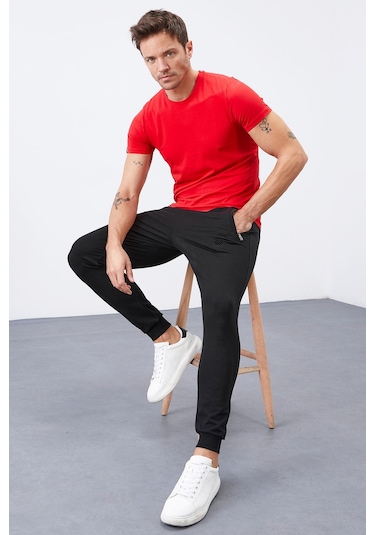 Tommy Life Siyah Fermuar Cepli Dar Kalıp Jogger Erkek Eşofman Alt - 84343 Siyah