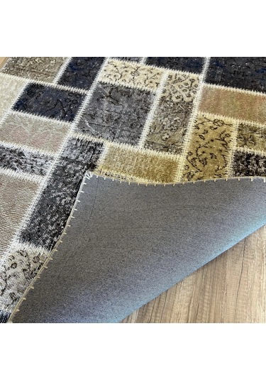 Hoom Rugs Patchwork Krem Gri Siyah El Dokuma Kilim Krem - Gri