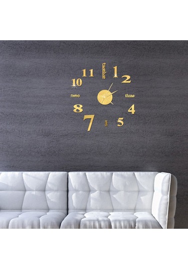 Tenfowee Altın Renkli Dıy Akrilik Yansımalı Sessiz Hareketli Duvar Saati - Otomatik Tam Zamanlı, Ev Dekorasyonu, Salonda Ve Yatak Odasında Kullanım Altın