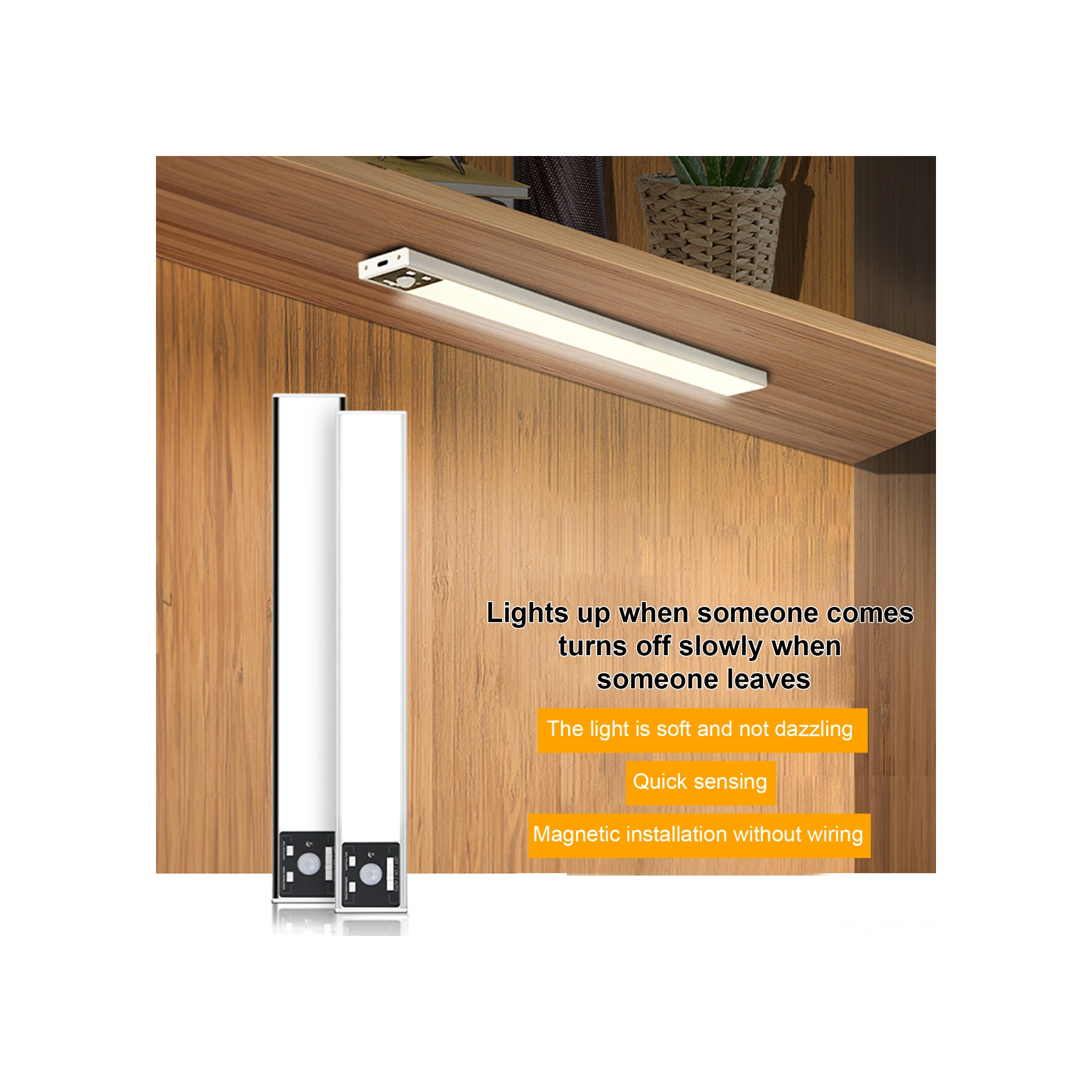 Kangvka 30cm Gümüş Alüminyum Şarjlı Led Gece Lambası - Vücut Algılama, Parlaklık Ayarlı, Manyetik/selfie Yapıştırıcı Montajlı Dolap Işıklı Gümüş