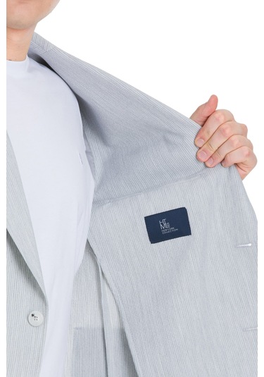 Gri Slim Fit Çizgili Mono Yaka Takım Elbise 36322 Gri