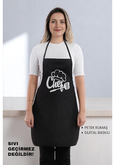 Siyah Chef Leke Tutmaz Kumaş Mutfak Önlüğü Siyah1