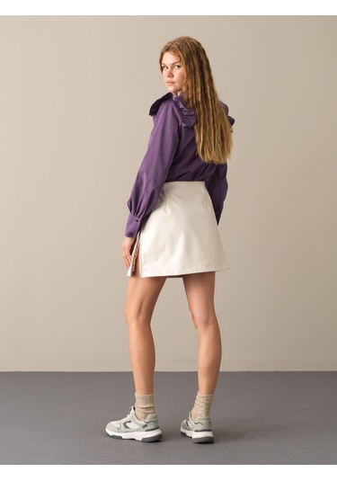 Ekru Regular Fit Deri Görünümlü Etek 270368 Ekru
