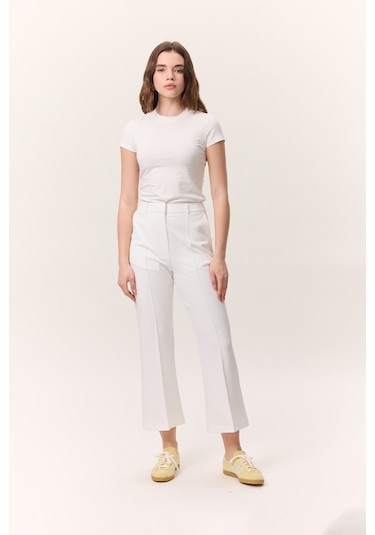 Dikiş Detaylı Flare Pantolon Ekru Ekru