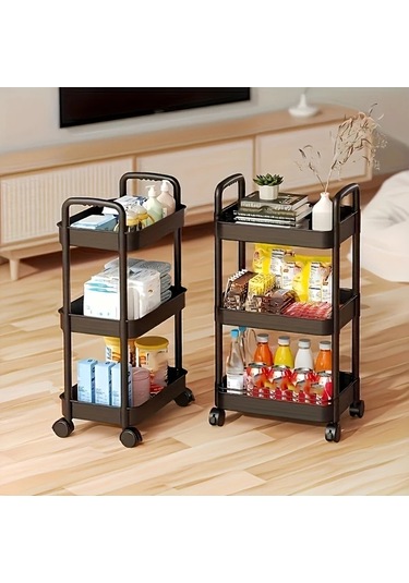 Elmpaly Siyah 3 Katlı Kilitli Tekerlekli Çok Amaçlı Katlanır Organizasyon Arabası