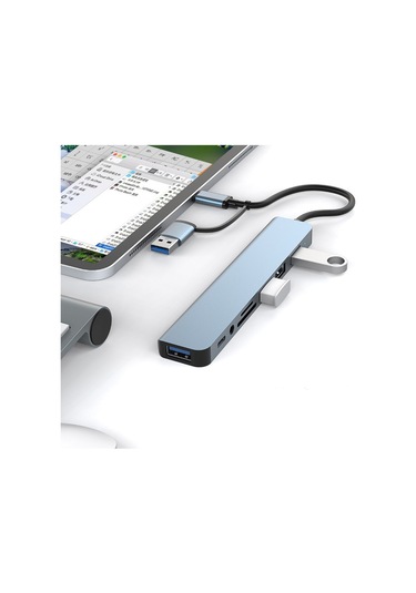 Plentiful 7 In 1 Usb Ve Type-c To Usb A + Type-c Usb 3.0 Çevirici Adaptör Çok Portlu Çoklayıcı Usb Hub