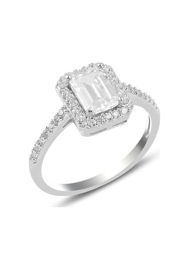 Gümüş Rodyumlu Baget Taşlı Yüzük