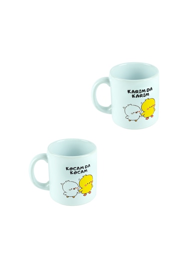 Desenli Kupa Karım Kocam Bardak Seramik 2'li Set 300 Ml